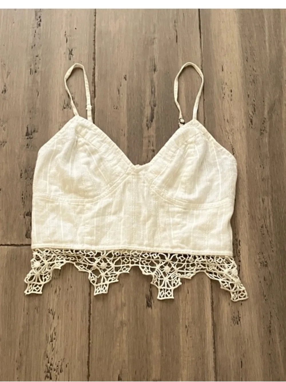 Free People One White Geo Crochet Lace Trim Cami Crop Top S